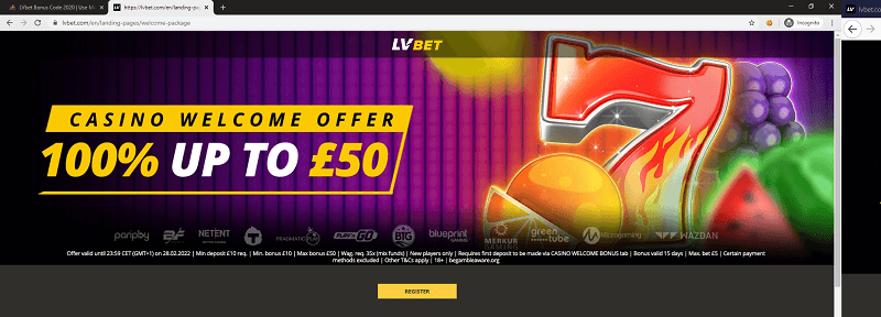 LVBet Bonus Code | Get an amazing 100% LV Bonus up to £50 | March 2020