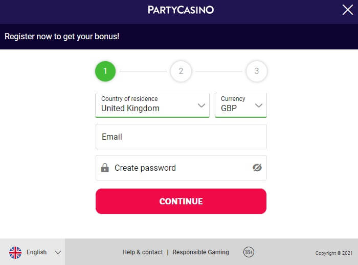 PartyCasino Registration