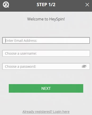 HeySpin Registration