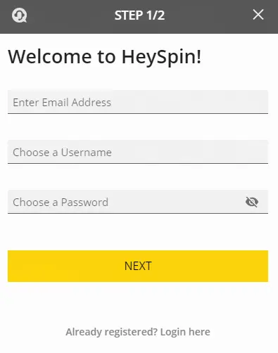 HeySpin Register