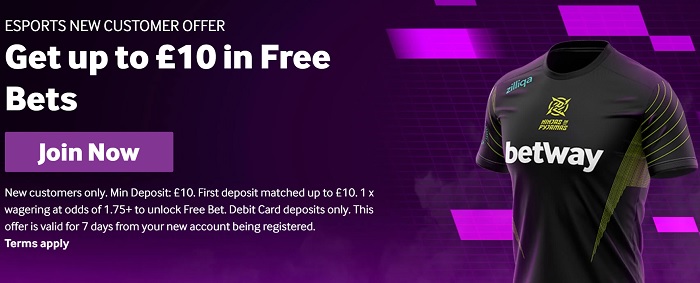 Betway esports bonus of £10 in free bets